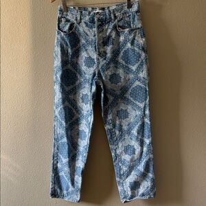 Pacsun Denim Blue Jeans Size 29 x 25 High Rise Straight Bandana Print Button Fly